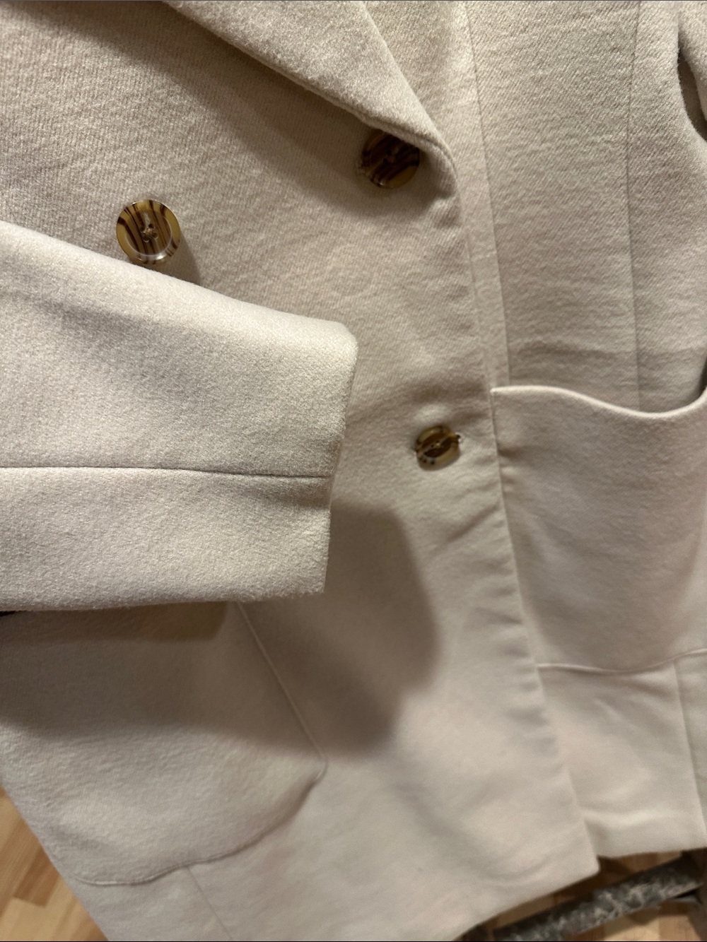Banana Republic Cream Double-Breasted Pea Coat with Wood Grain Buttons - Picture 2 of 9